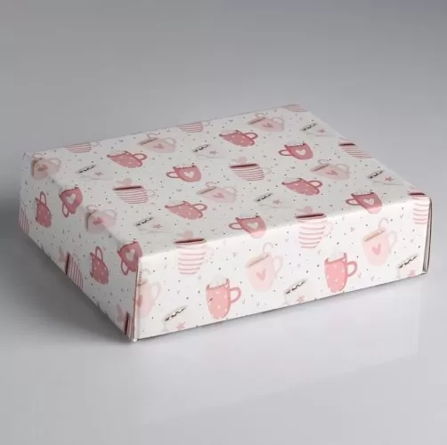 Коробка сборная крышка-дно без окна, "Кружки счастья"18х15х5см, 1шт