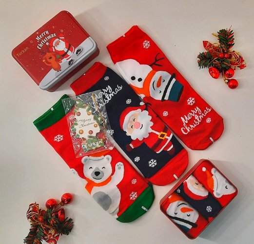 Turkan Носки новогодние женские в железной коробке 3 пары