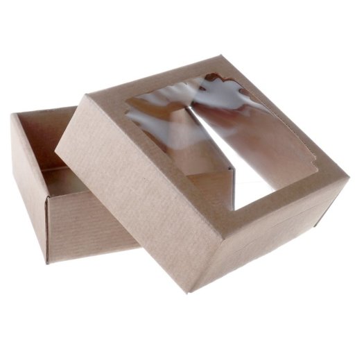 Коробка сборная без печати крышка-дно бурая с окном 14,5х14,5х6 см, 1шт