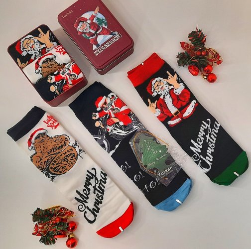 Turkan Носки новогодние мужские в железной коробке 3 пары