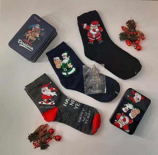 Turkan Носки новогодние мужские в железной коробке 3 пары