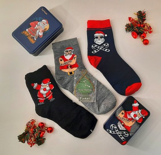 Turkan Носки новогодние мужские в железной коробке 3 пары, 6