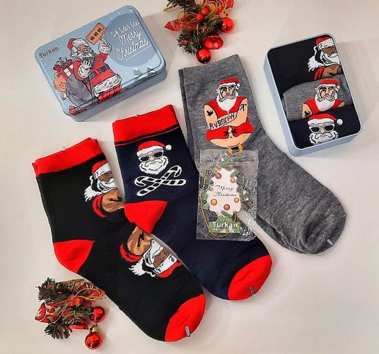 Turkan Носки новогодние мужские в железной коробке 3 пары