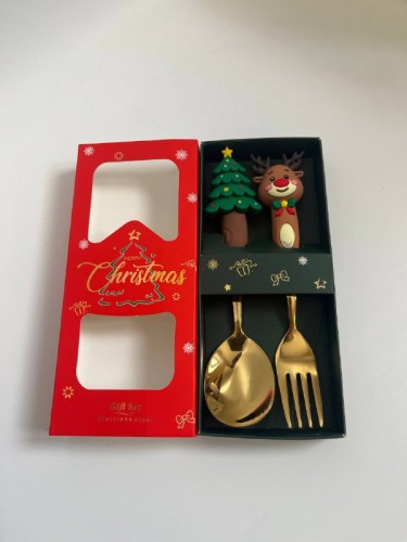Подарочный набор столовых приборов елочка/олень, 1шт 