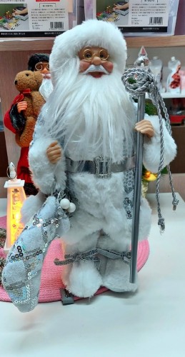 Санта-Клаус в серебряном цвете с носочком, 1шт