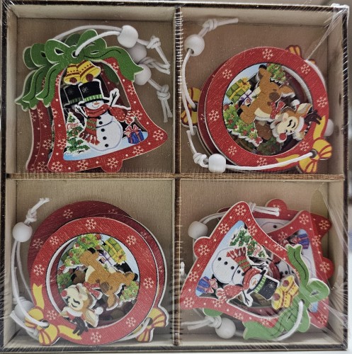 Evazia Набор деревянных елочных игрушек, колокольчик/шарик олень /снеговик, 12 в 1, 1шт