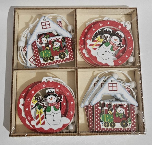 Evazia Набор деревянных елочных игрушек, шар/домик снеговик, 12 в 1, 1шт