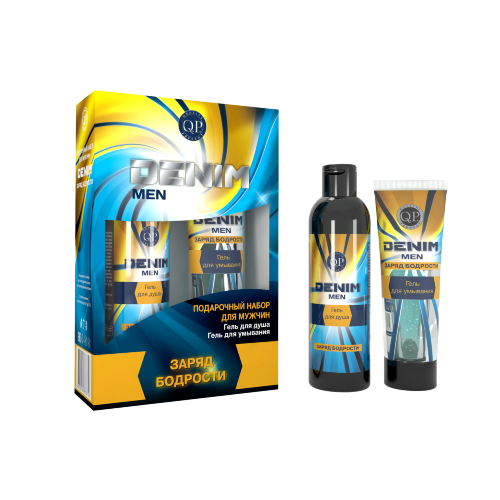 Подарочный набор мужской №1118 "Q.P. Denim Заряд бодрости": гель для душа, 250мл + гель для умывания, 80мл