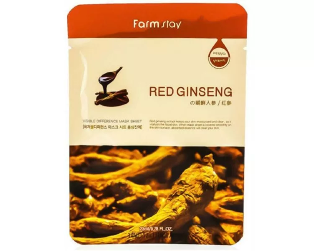FarmStay Тканевая маска для лица с экстрактом женьшеня Visible Difference Mask Sheet Red Ginseng, 23мл 